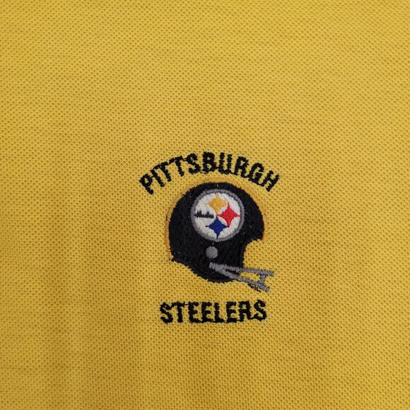 Vintage 80s Pittsburgh Steelers Logo 7 Polo Shirt M/L 21x25 Yellow USA - Picture 3 of 11